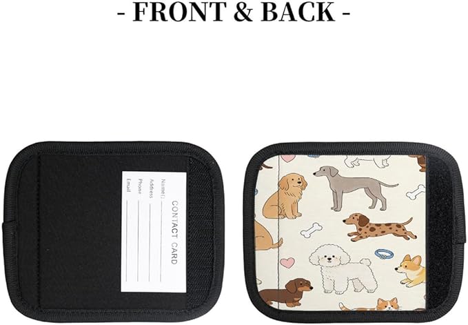 2 Pack Luggage Handle Wrap with Travel Tags - Non-Slip Protective Cover Soft Handle Grips Covers for Suitcase(Dogs Happy Life)