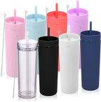 Volhoply 20oz Tumbler with Lid and Straw 8 Pack,Double Wall Plastic Skinny Tumblers Bulk,Reusable Travel Coffee Mug,BPA Free Matte Acrylic Water Cups with Straw for Party,DIY Gifts(Assorted, 8 Set)