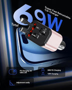 Retractable Car Charger Adapter for iPhone 17,4 in 1 Fast Charging Car Phone Charger,69W USB C Car Truck Accessories,Road Trip Essentials Gift for Men Women for iPhone 17 Pro Max/16/15/14/13/12,Galaxy