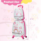 BABY JOY 2 PC Kids Luggage, 16" Toddlers Carry-on Suitcase & 12” Backpack Set, Children Travelling Case w/ 4 Casters & Retractable Handle, Lightweight Trolley Case for Boys & Girls (Owl)