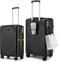 Somago Expandable 2-Piece Luggage Sets 20"/24" Suitcases with Shock-Absorbing Braking Spinner Wheels Moon Star Design Hard Shell Suitcase with Cupholder TSA Lock (Black,Expandable 20/24 Inch)