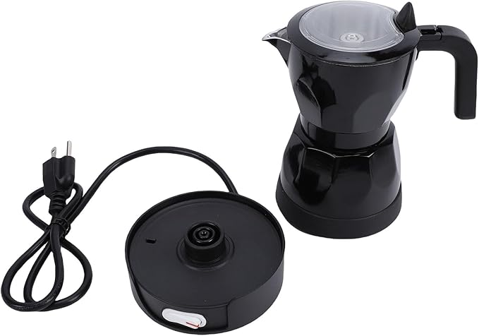 Electric Mocha Pot, 3 Cup Aluminum Machine Portable Electric Italian Cuban Coffee Maker with Detachable Base, Mocha Maker for Home Travel Office (Black)