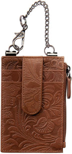 RFID Blocking Boot Wallet with Security Chain & Zipper Lock Genuine Leather Wallets for Men and Women, Travel Wallet, Minimalist Leather Card Holder