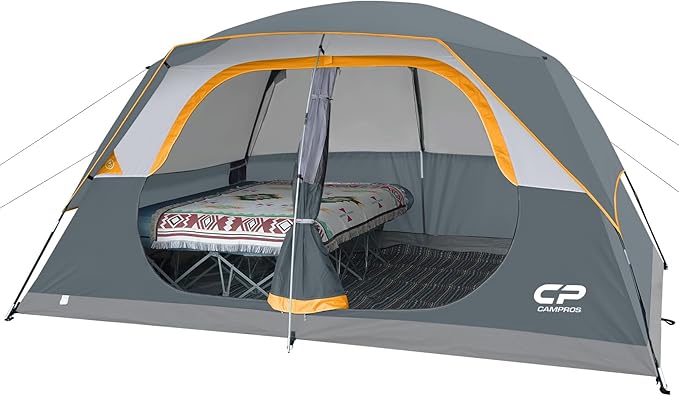 CAMPROS CP Upgraded 6/8 Person Camping Tents, Waterproof Windproof Family Tent with Larger Mesh Windows & Door, Double Layer, Easy Set Up, All-Season Dome Tent with Top Rainfly & Carry Bag