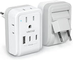 1 Pack European Travel Plug Adapter, VINTAR Foldable International Power Adapter with 4 AC Outlets 3 USB Ports(2 USB C), Type C Adaptor Charger for US to Most of Europe EU Italy Spain France Iceland