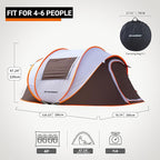 EchoSmile Pop Up Camping Tent, 2/4/6 Person Easy Setup Tent, Water Resistant Dome, Portable with Carry Bag