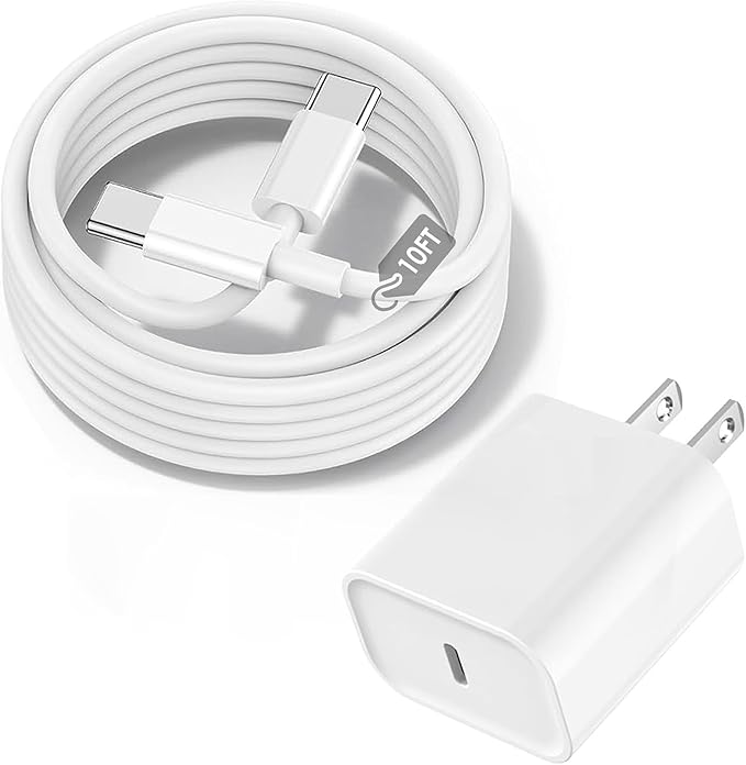 10FT iPhone 17 16 15 Fast Charger, 20W iPhone 17 Charger Fast Charging USB C Block Cube with 10FT Long USBC to USBC Cable for iPhone Air/17 Pro/17 Pro Max/16 Pro Max/16Pro/16/15Pro/15 Plus/15,iPad Air