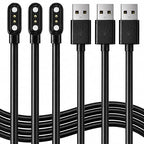 [3-Pack] Smartwatch Charger, 2-Pin Magnetic Charging Cable for IDW13/15/16/17/19/21/23/25/26/28, ID208, GTX20, Compatible with VeryFit/VeryFitPro App Models Smart Watch, Black