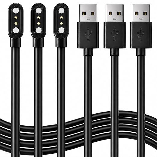 [3-Pack] Smartwatch Charger, 2-Pin Magnetic Charging Cable for IDW13/15/16/17/19/21/23/25/26/28, ID208, GTX20, Compatible with VeryFit/VeryFitPro App Models Smart Watch, Black