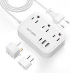 European Travel Plug Adapter, US to UK Europe Power Strip for EU/UK/US with USB C, 3 USB Ports 3 AC Outlets, 3ft Extension Cord, International Travel Power Strip, Type C for Europe EU Germany France