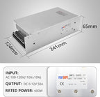 MAKERELE 12V DC Switched-Mode Power Supply SMPS 600w Regulated Switching Power Supply 12V Transformer AC 100V-120V to DC 12 Volt 50amp Converter Adapter Strip 3D Printer CCTV Camera Speaker