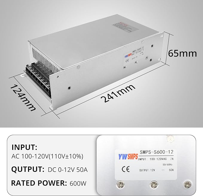 MAKERELE 12V DC Switched-Mode Power Supply SMPS 600w Regulated Switching Power Supply 12V Transformer AC 100V-120V to DC 12 Volt 50amp Converter Adapter Strip 3D Printer CCTV Camera Speaker