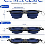 Collapsible Dog Bowls with Carabiner, Double Portable Travel Pet Bowls for Food and Water, Foldable Silicone Dog Bowl for Walking, Hiking, Camping, Small Medium Dogs and Cats, Gray