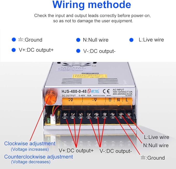 AC to DC Converter, MYSWEETY 12 Volt Power Supply AC 110V-220V to DC 0-48V Module Switching Power Supply Digital Display 480W Voltage Regulator Transformer Built in Cooling Fan