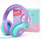 ADOOPE Wired Kids Headphones with USB C Plug, 85dB Safe Volume, Adjustable Headband, Tangle-Free Cord Headphones for School, Tablet, Travel (Lavender & Mint Green, Without Microphone)