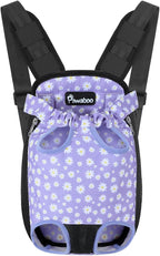 Pawaboo Pet Carrier Backpack, Adjustable Pet Front Cat Dog Carrier Backpack Purse Travel Bag, Legs Out, Easy-Fit for Traveling Hiking for Small Medium Dogs Cats Puppies, XL, Black & Purple Daisy
