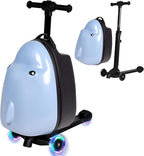 smilesun 4-in-1 Detachable Scooter Suitcase for Kids & Teens – 3D Owl/Dolphin Hardside Ride-On Luggage, Lightweight Foldable Design, Unique Travel Gift for Children (Cute Dolphin, 22-inch)