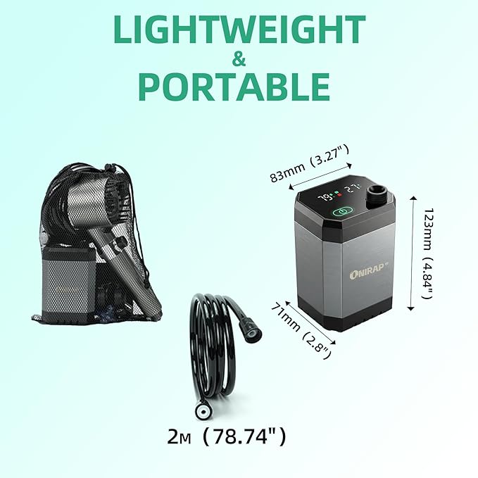 Portable Shower for Camping, Filtered Camping Shower, IPX8 Waterproof，6000mAh Rechargeable Outdoor Camp Shower Pump with LED Display, 4 Spray Modes for Hiking, Travel, Pet