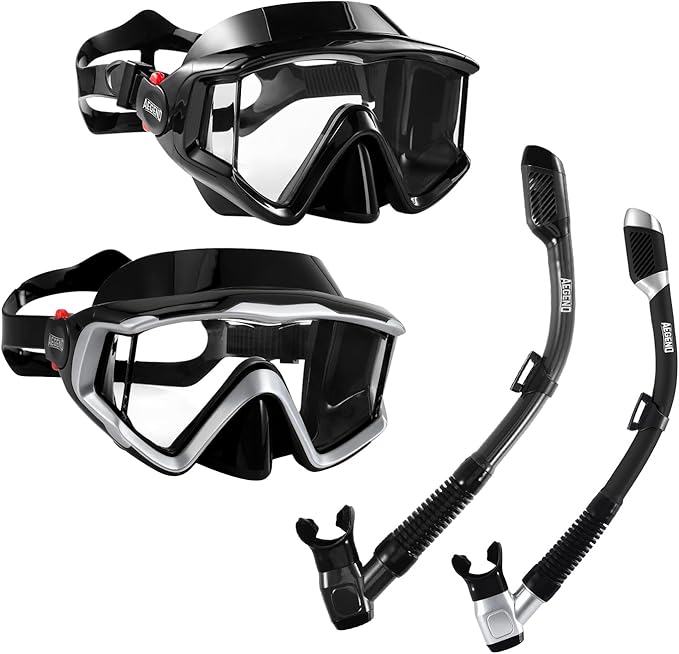 Aegend Snorkeling Gear for Adults Youth Kids, Snorkel Mask with Top Dry Valve - Panoramic View Anti-Leak and Anti-Fog with Mesh Bag for Snorkeling, Scuba Diving, Freediving & Swimming