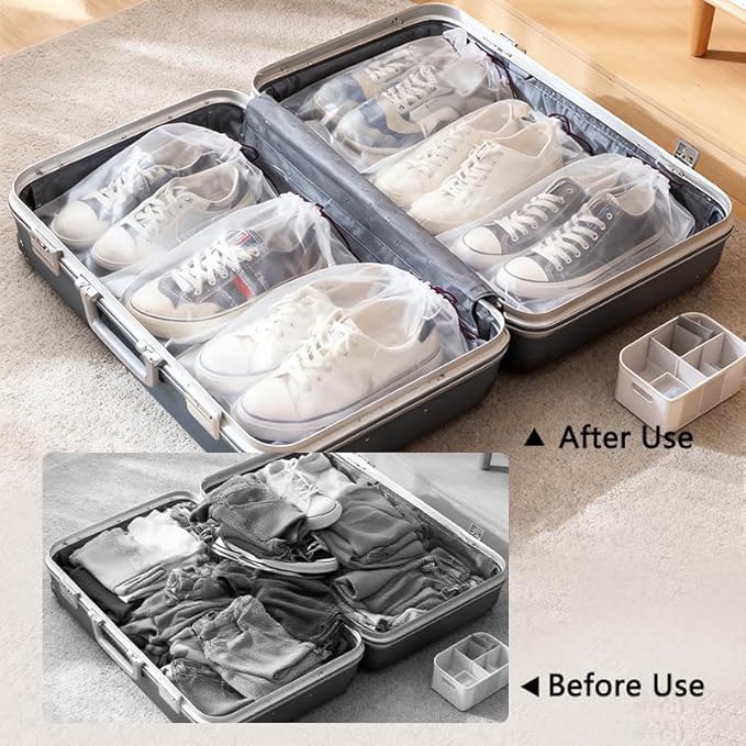 Shoe Bags for Travel, Waterproof Large Clear Shoe Bags for Packing, Portable Drawstring Storage Bag Travel Essentials 10 Packs