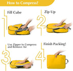 Gonex Compression Packing Cubes, 4pcs Expandable Storage Travel Luggage Bags Organizers (Apricot)