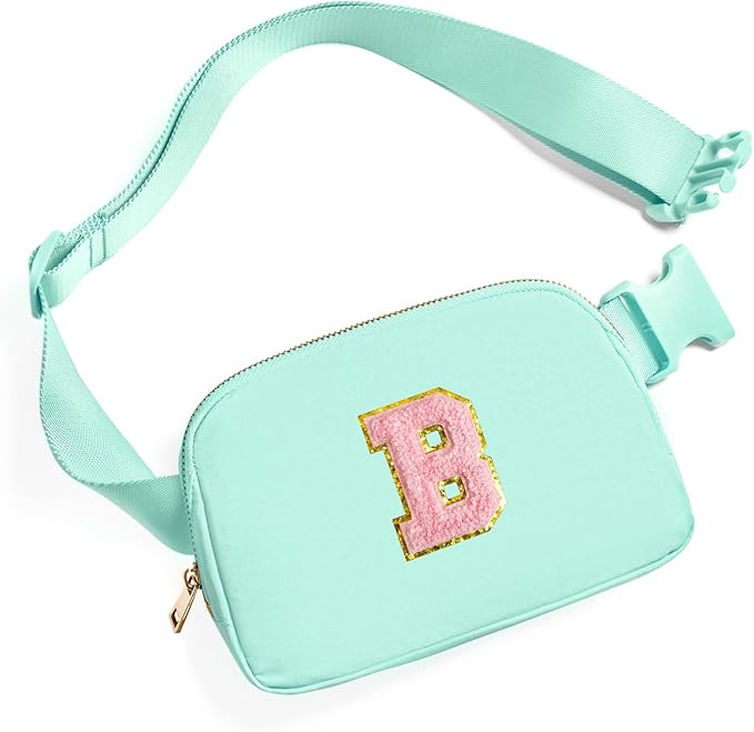 Gitus Belt Bag Fanny Pack Crossbody Bags with Initial Letter Patch Cute Stuff Birthday Gifts for Teenager Girls Trendy Preppy Stuff for Teen Girls Cool Stuff for Teens (Mint Green-B)