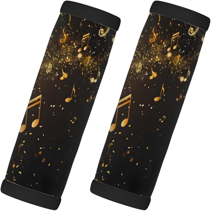 Abstract Black Music Note 2 Pack Luggage Handle Wrap Set of Neoprene Luggage Tags for Suitcases Bag Strap Wrap Cover Travel Airplane Accessories Covers Markers Sleeve Grips Identifiers Cruise
