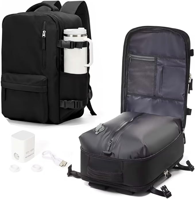 WONHOX Vacuum Seal Backpack for Travel with Air Pump Compression Vacpack Carry on Flight Approved Daypack Laptop Space Saver Bags Storage with Vacuum System 18x14x8 inches Travel Bag Women Men Black