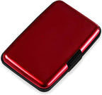 Mayski Credit Card Holder, RFID Blocking, Aluminum Alloy Hard Case, Small Mini Business Metal Wallet for Women Men, Red