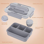 Caperci Bento Box Adult - 50 oz Large Lunch Containers for Adults and Teens, 4-Compartment Bento Lunch Box with Utensils & Leak Proof Sauce Cup, Dishwasher Safe, Durable, BPA-Free (Gray)