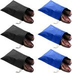 6 Pack Waterproof Nylon Shoe Bags Travel Bags for Men Women (Black+Blue, 15.1"(L) x12.2"(W))