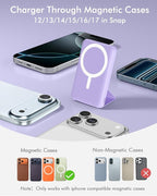 podoru for Magsafe Battery Pack, Foldable 10000mAh Magnetic Power Bank with USB-C Cable LED Display 22.5W PD Fast Charging Wireless Portable Charger for iPhone 17/16/15/14/13/12 Series-Light Purple