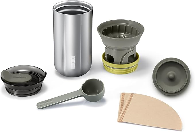 WACACO Cuppamoka Coffee Pot, Portable Drip Coffee Maker, Pour Over Coffee Machine with 10 Cone Paper Filters, Manually Operated, Stainless Steel Coffee Brewer, 10 fl oz