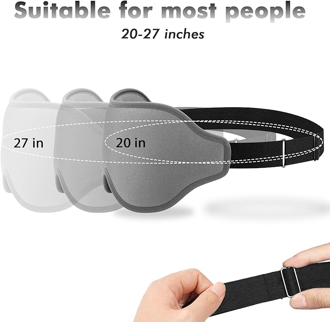 Sleep Eye Mask for Men Women, Sleeping Mask for Side Sleeper, Travel Blackout Night Blindfold Eye Shade Cover with Adjustable Strap (Grey)