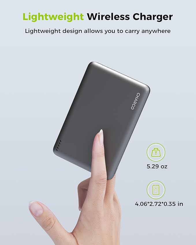 CHARCO Magnetic Power Bank for Magsafe Fast Charging, 5000mAh Wireless Portable Charger with Ultra Slim & Lightweight, Compatible with iPhone 17/16/15/14/13 Series,Travel Essential
