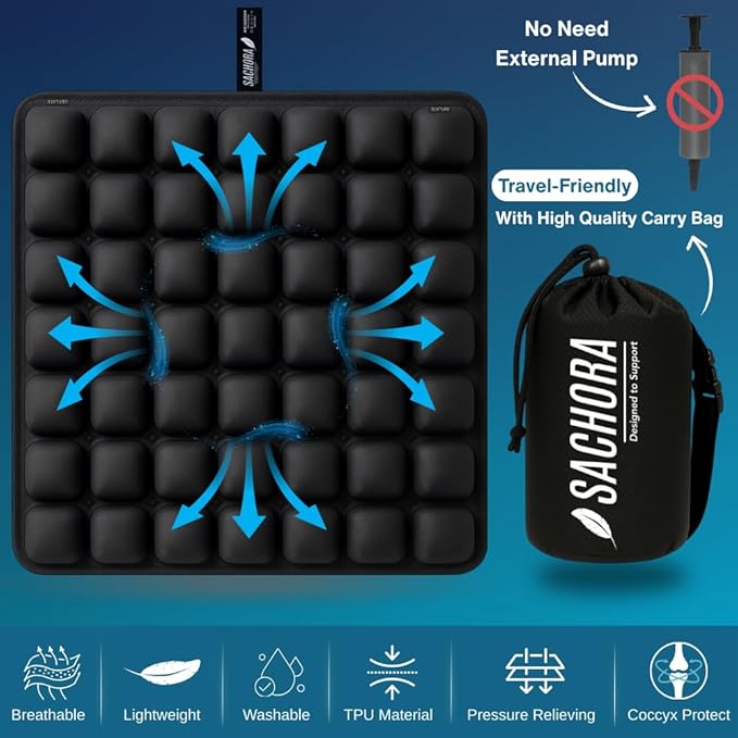 Inflatable Travel Seat Cushion for Airplane & Office – Airplane Seat Cushion for Long Flights, Portable Seat Pad for Plane Travel, Tailbone & Lower Back Pressure Relief