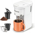 Horavie Small Single Serve Coffee Maker, Fast Brew One Cup Coffee Machine for K Cup and Grounds, 6 to 12 oz. Brew Sizes, Capsule Coffee Machine with Descaling Reminder and Viewing Tank, White
