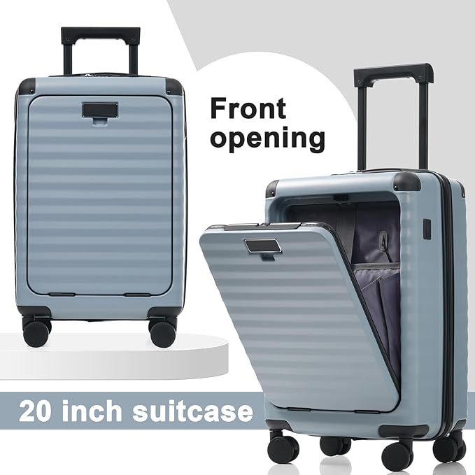 5 Piece Luggage Set w/TSA Locks & USB Port, Front Opening Hard Shell Luggage Sets, Expandable Suitcase Set with Wheels and Cup Holder(20"/24"/28") (Sky Blue)