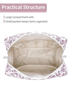 Narwey Cute Floral Makeup Bag Travel Cosmetic Bag Organizer Toiletry Bag Make Up Bags with Organized Pocket for Women Girls (Large,Dusty Pink Flower)