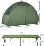 Outsunny Camping Tent Cot, Folding Tent Cot Combo with Mattress, Pillow, Sleeping Bag, Roller Carrying Bag, Off Ground Travel Camp Cot for Hiking, Backpacking