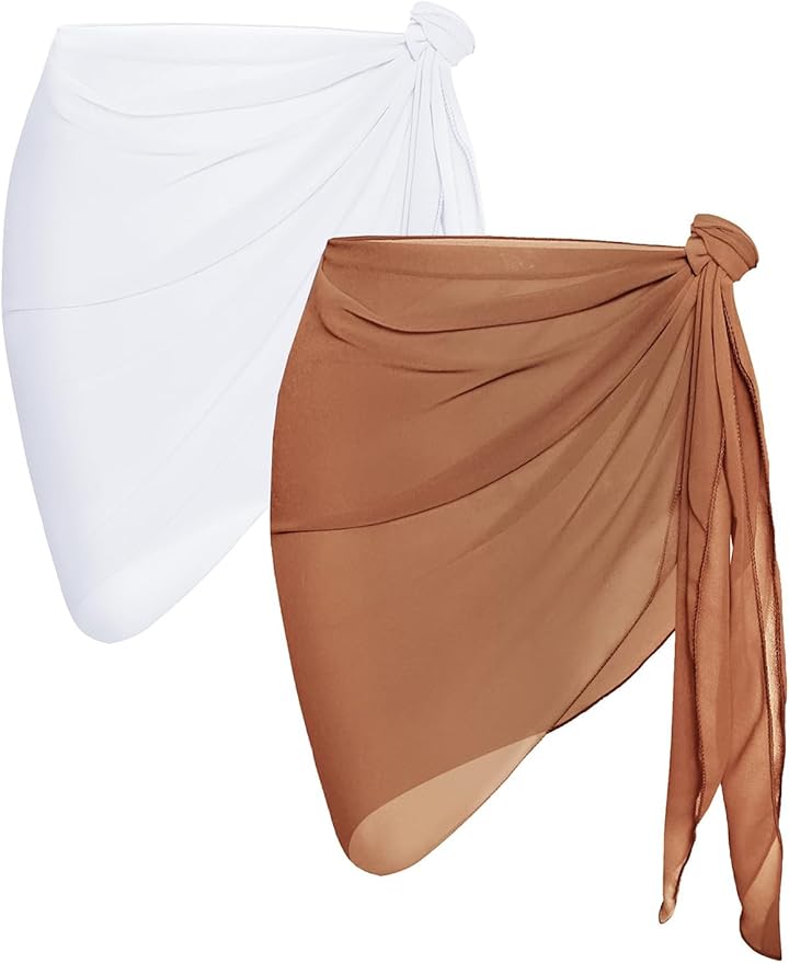 CHICGAL 2 Pieces Women Beach Sarong Bathing Suit Wrap Skirt Sheer Bikini Swimsuit Cover Ups for Swimwear