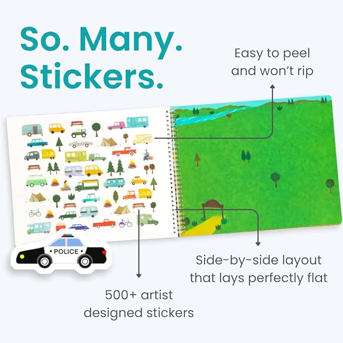 Cars, Trucks, Planes & Trains 500+ Kids Sticker Book by Cupkin Fun Toddler Travel Activity Coloring and Sticker Book, Road Trip Essentials, 12 Coloring Pages + Scenes for Ages 2–8 Years