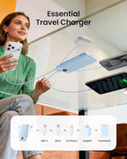 Portable Charger Built-in Cables and Wall Plug, 10000mAh Slim USB C Power Bank, LED Display External Battery Pack Compatible with iPhone/Android & More (Blue)