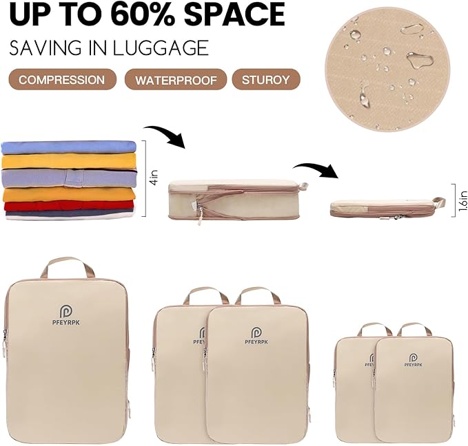PFEYRPK Lightweight Compression Packing Cubes for Suitcases, Compressible Expandable Travel Packing Organizer with Clear Toiletries and Backpack Bag, Travel Essentials for Carry on Luggage 7 Set