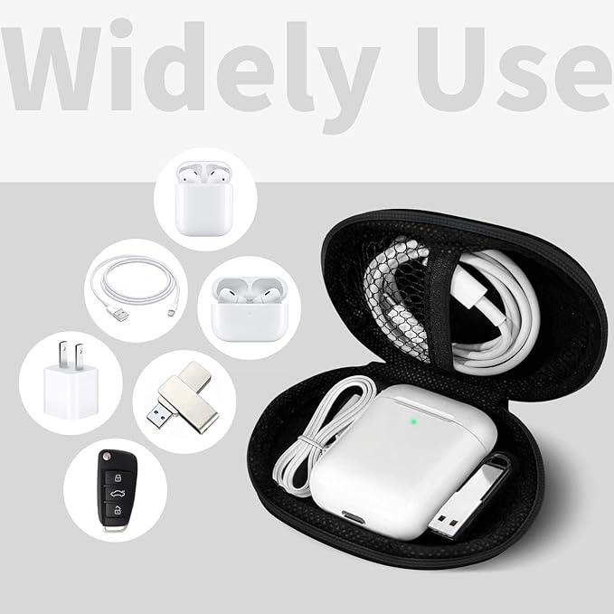 for Earbuds Carrying Case, Small Oval Storage Cases, Portable Storage Earbud Pouch Bag for Earbuds, in-Ear Headphones, Earphones, Headsets, USB Charging Cable, Black1