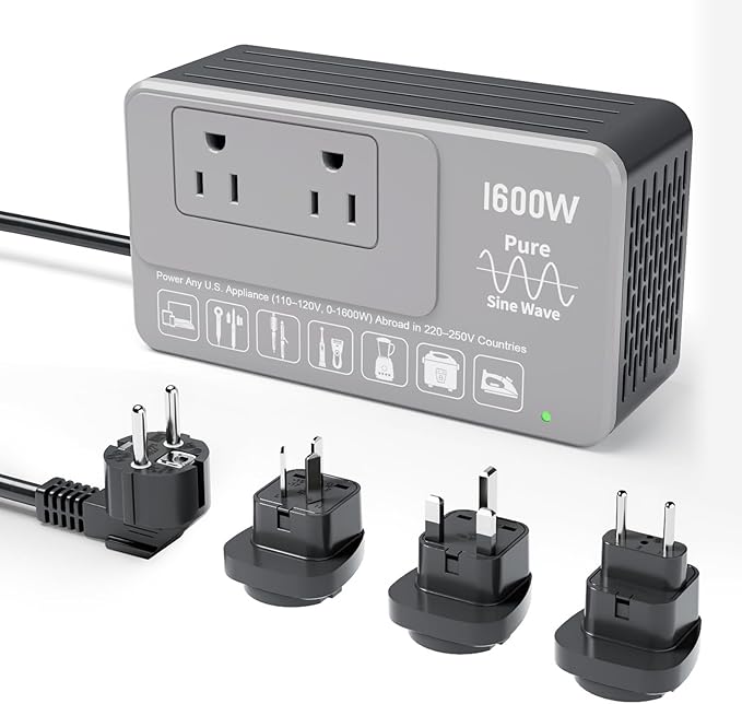 1600W 220V to 110V Converter for European International Travel, Universal Power Plug Adapter Voltage Converter US to Europe, Plug & Play, No Limitations - Power Any American Appliances Overseas