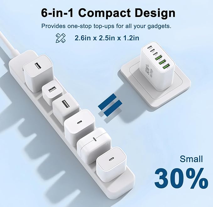 90W GaN USB C Charger Block [3 Pack],6-Port USB C Wall Charger Fast Charging 45W PD Power Adapter for MacBook Air/iPad Pro/iPhone 17Pro Max/Samsung Galaxy S24 Ultra/Tabs for Home Travel