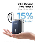 Baseus Power Bank, Picogo 10000mAh 45W 3-Output Portable Charger with Built-in USB-C Cable, PPS/PD QC Fast Charging External Battery Pack for iPhone 17/16/15/14/13, Samsung S25/S24, MacBook Pro, iPad
