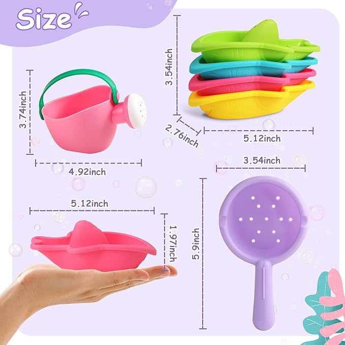 Fajiabao Bath Toys for Kids Ages 1-3 Toddler Bath Toys Mold Free for 2-4 Stacking Boat Water Table Pool Sand Bathtub Sensory Toys for Girls Boys Gifts