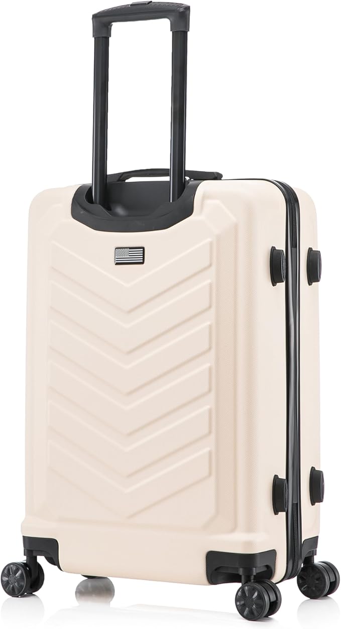 US ARMY Fox 24 inch Hardside Luggage with Spinner Wheels | Lightweight Medium Suitcase for Shorter Travel | Chevron Icon, Gel Handle, Side Studs, Retractable Trolley, Heavy Duty | Sand